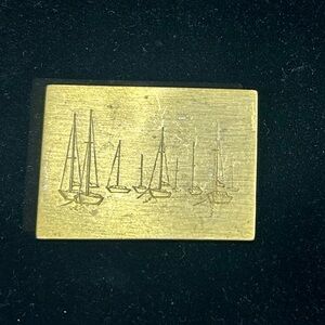 Yacht Sailing Boats Brooch Pin Vintage Signed JJ Jonette Brass Gold Tone